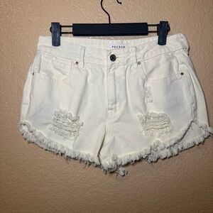 PacSun Women's Cream Distressed Jean Shorts